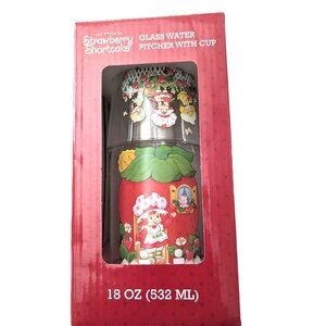 NEW STRAWBERRY SHORTCAKE GLASS 18 oz WATER PITCHER AND 8 oz CUP SET NIB